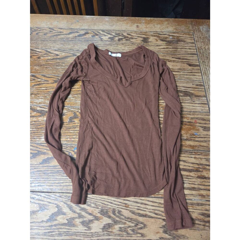 Joah Brown Henley Long Sleeve in Oxblood Rib sz XS/S - Picture 2 of 5